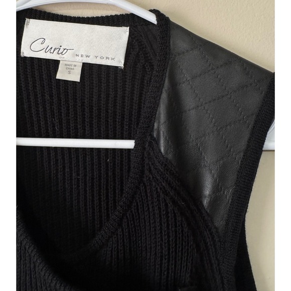 Curio New York Black Asymmetrical Zip Sleeveless Sweater Vest Faux Leather Sz S - Picture 5 of 12